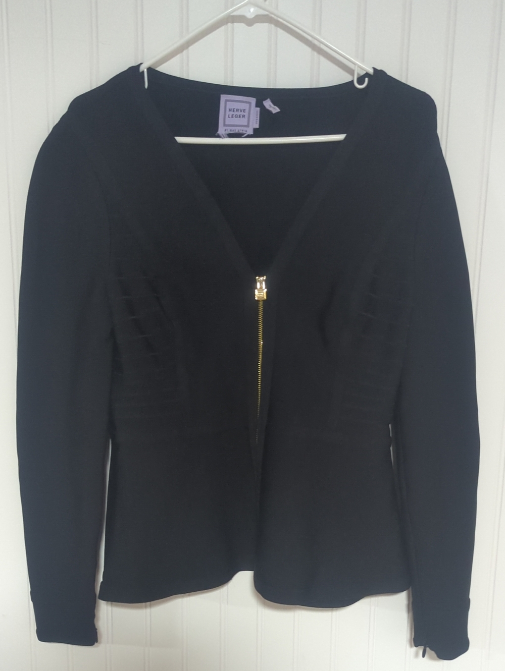 Herve Leger Peplum Jacket with Gold Zip
